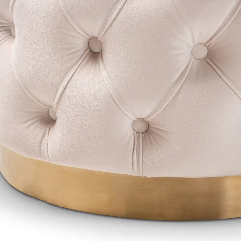 Pouf singolo imbottito con bottoni in velluto grigio/beige/blu/rosa/rosso