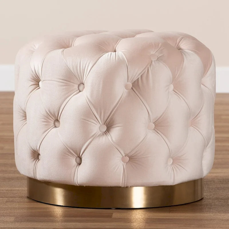Pouf singolo imbottito con bottoni in velluto grigio/beige/blu/rosa/rosso