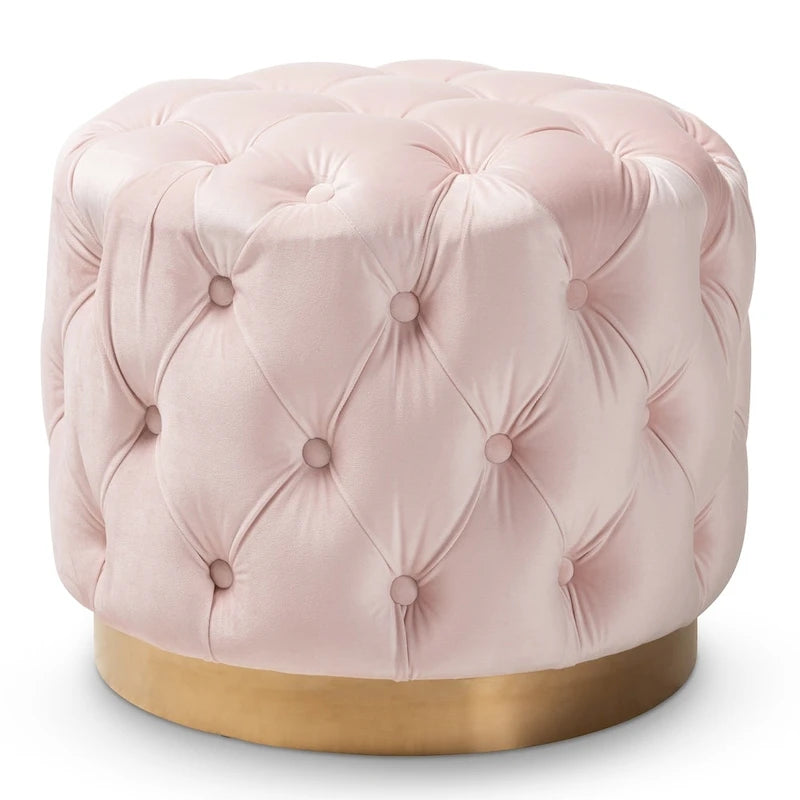 Pouf singolo imbottito con bottoni in velluto grigio/beige/blu/rosa/rosso