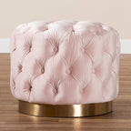 Pouf singolo imbottito con bottoni in velluto grigio/beige/blu/rosa/rosso