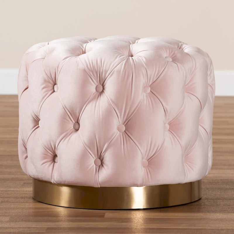 Pouf singolo imbottito con bottoni in velluto grigio/beige/blu/rosa/rosso