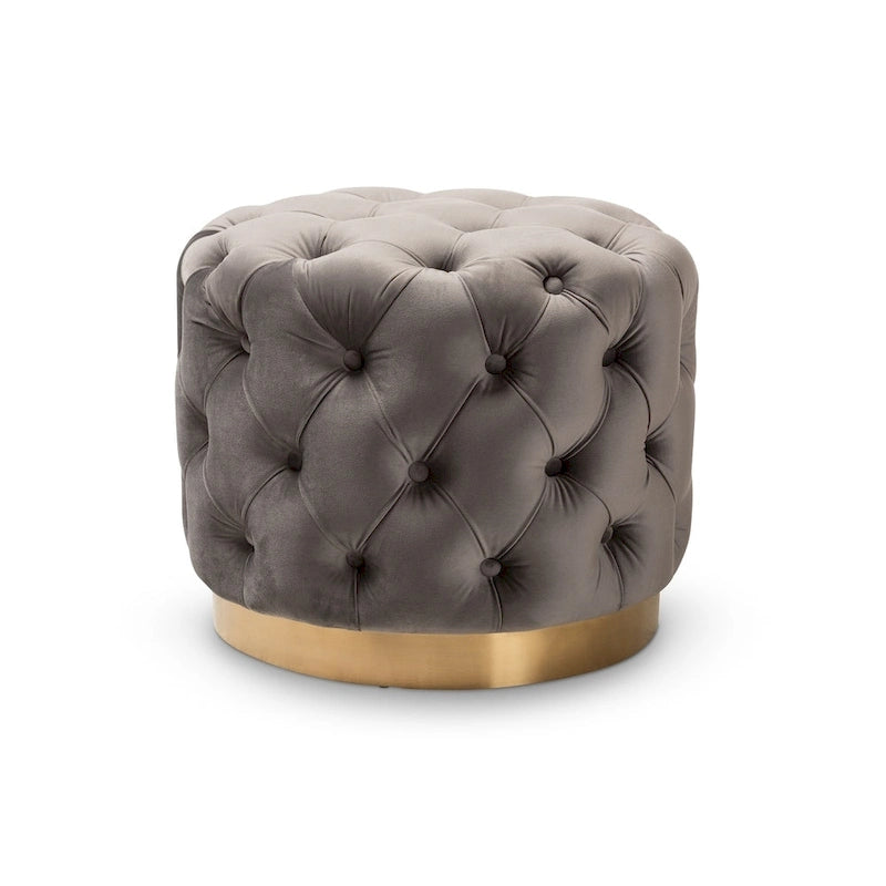 Pouf singolo imbottito con bottoni in velluto grigio/beige/blu/rosa/rosso