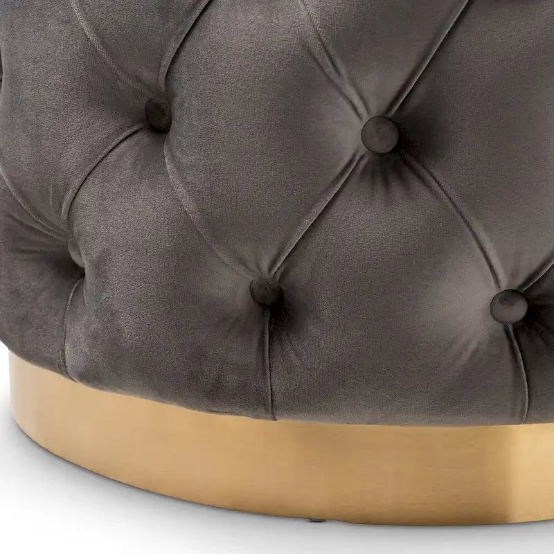Pouf singolo imbottito con bottoni in velluto grigio/beige/blu/rosa/rosso