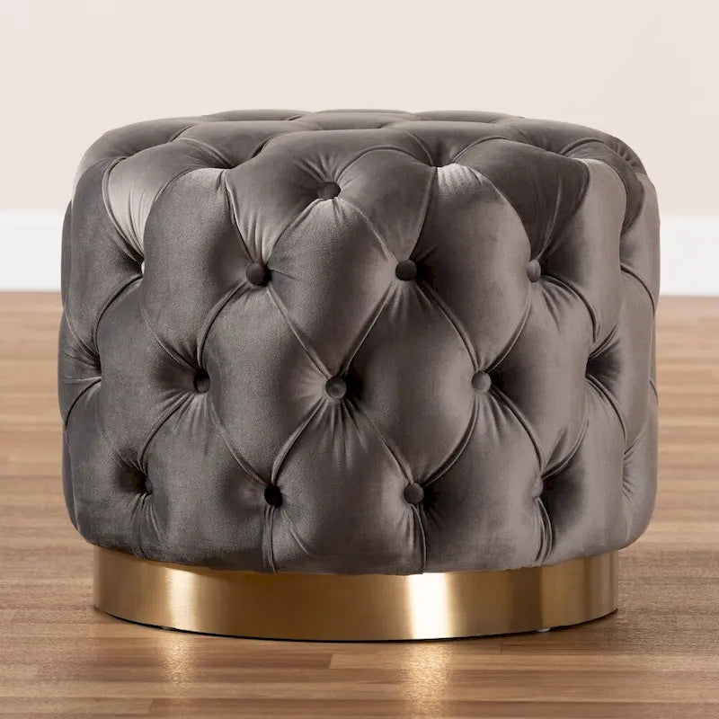 Pouf singolo imbottito con bottoni in velluto grigio/beige/blu/rosa/rosso
