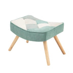 Poltrona accentata in lino blu/rosa/multicolore con pouf, seduta singola, poltrona con schienale alto curvo