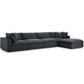 Divano angolare moderno grigio, poliestere-lino, 5 pezzi