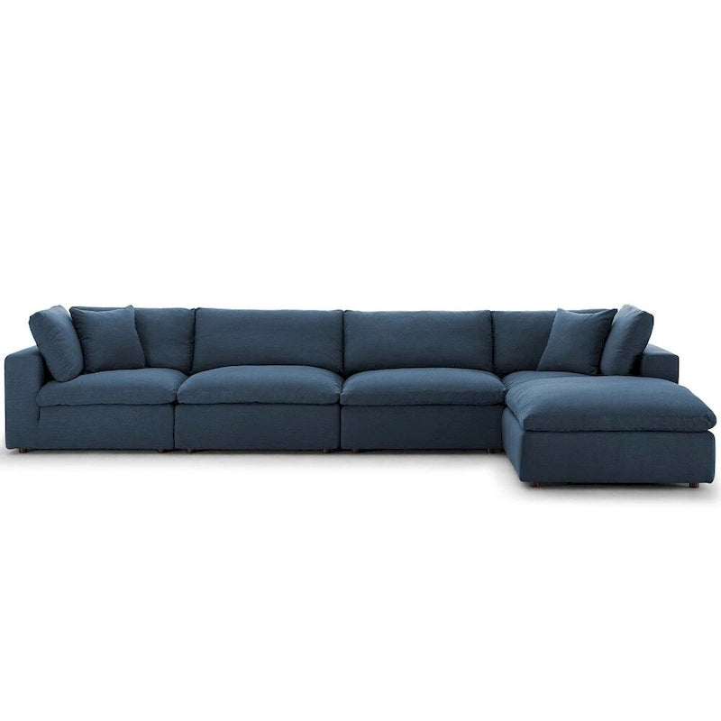 Divano angolare moderno grigio, poliestere-lino, 5 pezzi