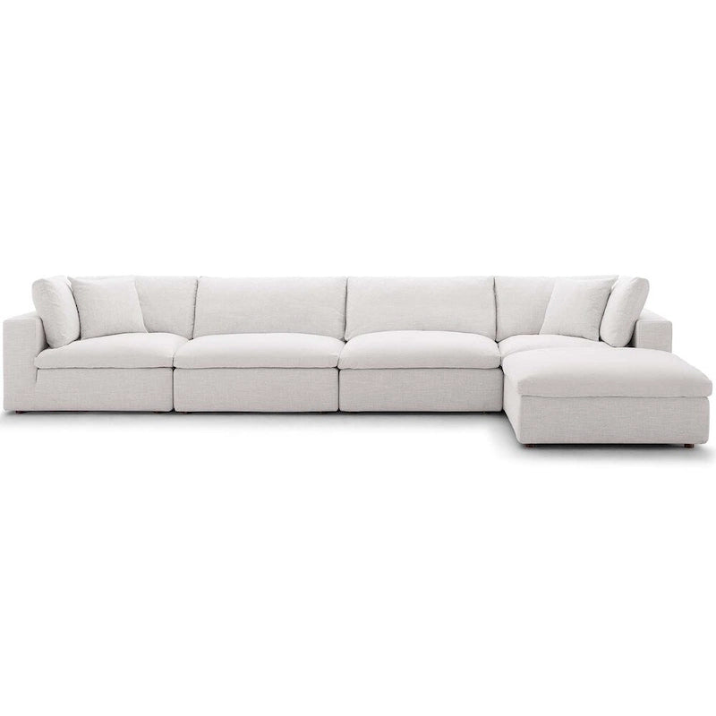 Divano angolare moderno grigio, poliestere-lino, 5 pezzi