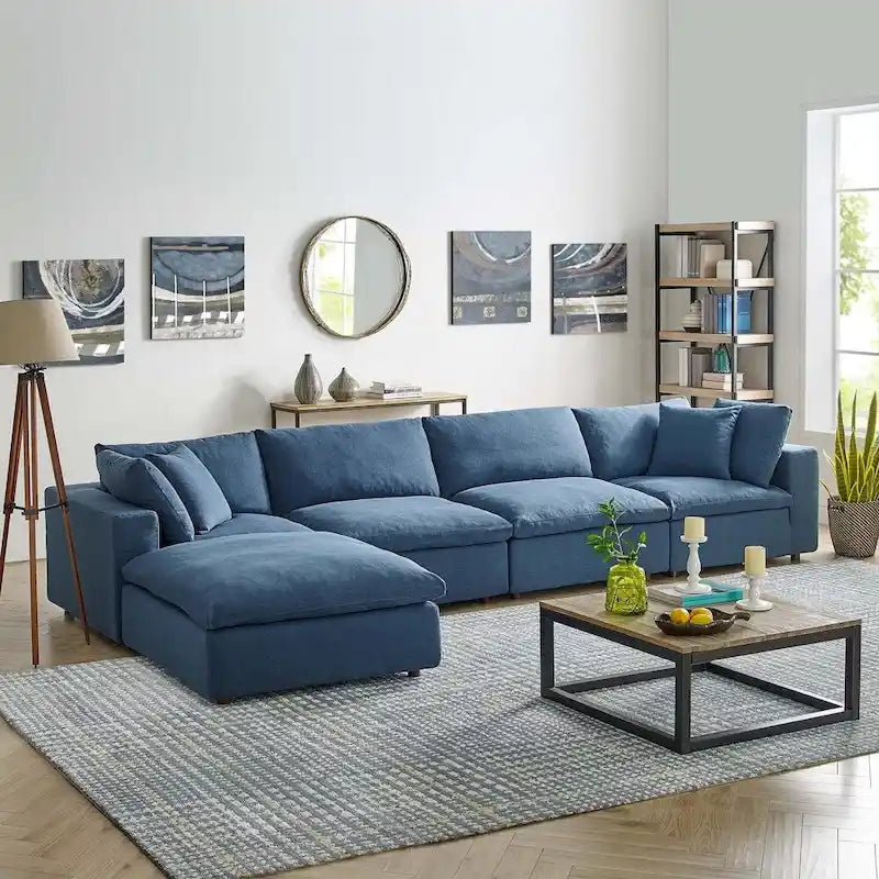 Divano angolare moderno grigio, poliestere-lino, 5 pezzi