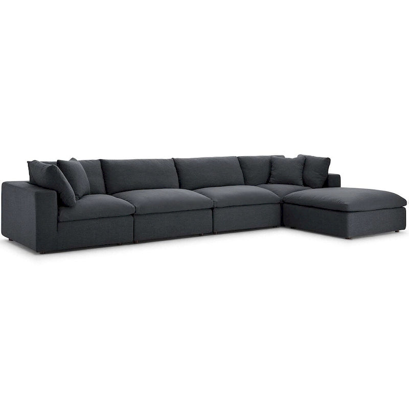 Divano angolare moderno grigio, poliestere-lino, 5 pezzi