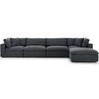Divano angolare moderno grigio, poliestere-lino, 5 pezzi