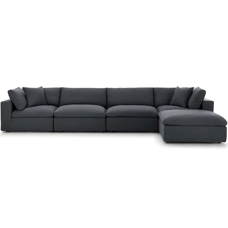 Divano angolare moderno grigio, poliestere-lino, 5 pezzi