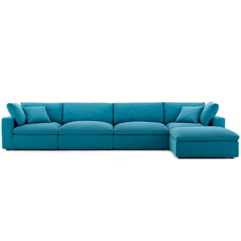 Divano angolare moderno grigio, poliestere-lino, 5 pezzi