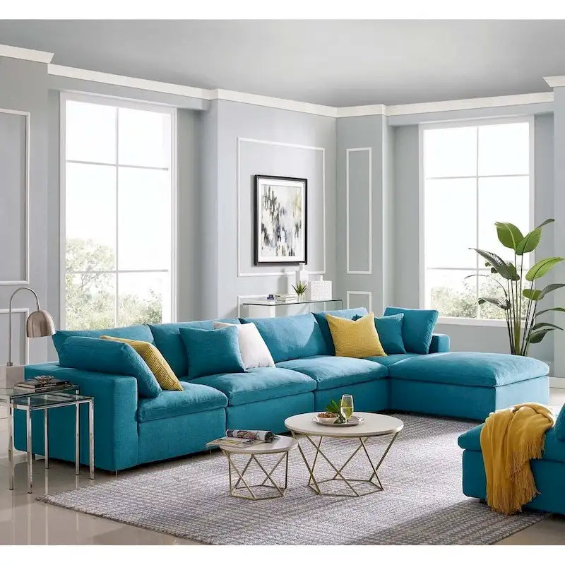 Divano angolare moderno grigio, poliestere-lino, 5 pezzi
