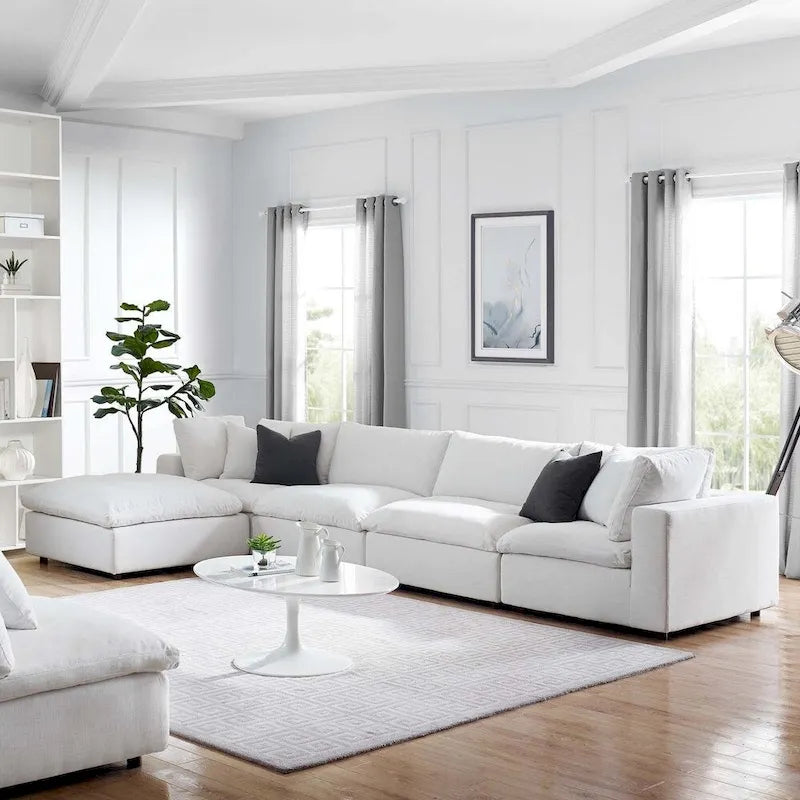 Divano angolare moderno grigio, poliestere-lino, 5 pezzi