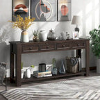 Consolle Mid-Century con 3 Cassetti e 2 Ripiani – Espresso / Blu Marino / Grigio / Bianco / Marrone Chiaro / Blu Scuro