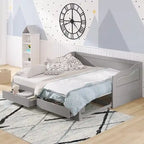 Divano letto allungabile grigio / bianco / espresso con letto estraibile, da singolo a matrimoniale, per 2 persone