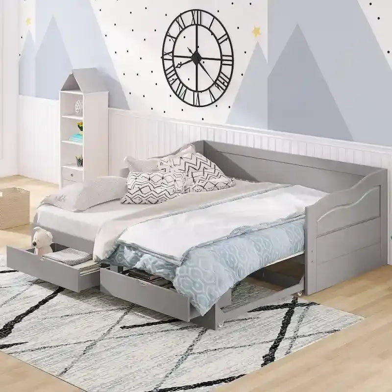 Divano letto allungabile grigio / bianco / espresso con letto estraibile, da singolo a matrimoniale, per 2 persone