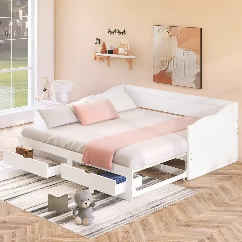 Divano letto allungabile grigio / bianco / espresso con letto estraibile, da singolo a matrimoniale, per 2 persone