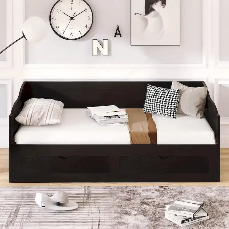 Divano letto allungabile grigio / bianco / espresso con letto estraibile, da singolo a matrimoniale, per 2 persone