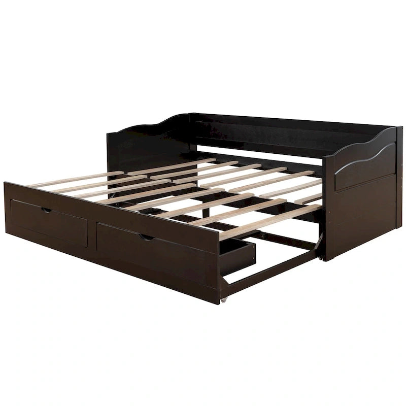 Divano letto allungabile grigio / bianco / espresso con letto estraibile, da singolo a matrimoniale, per 2 persone