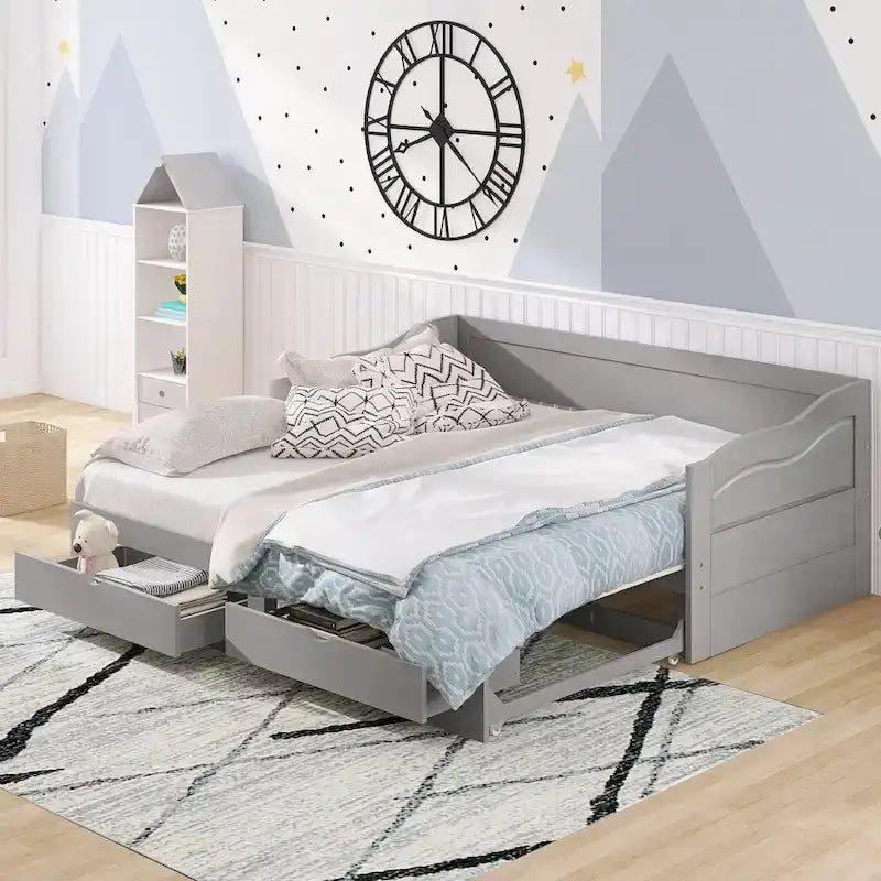 Divano letto allungabile grigio / bianco / espresso con letto estraibile, da singolo a matrimoniale, per 2 persone