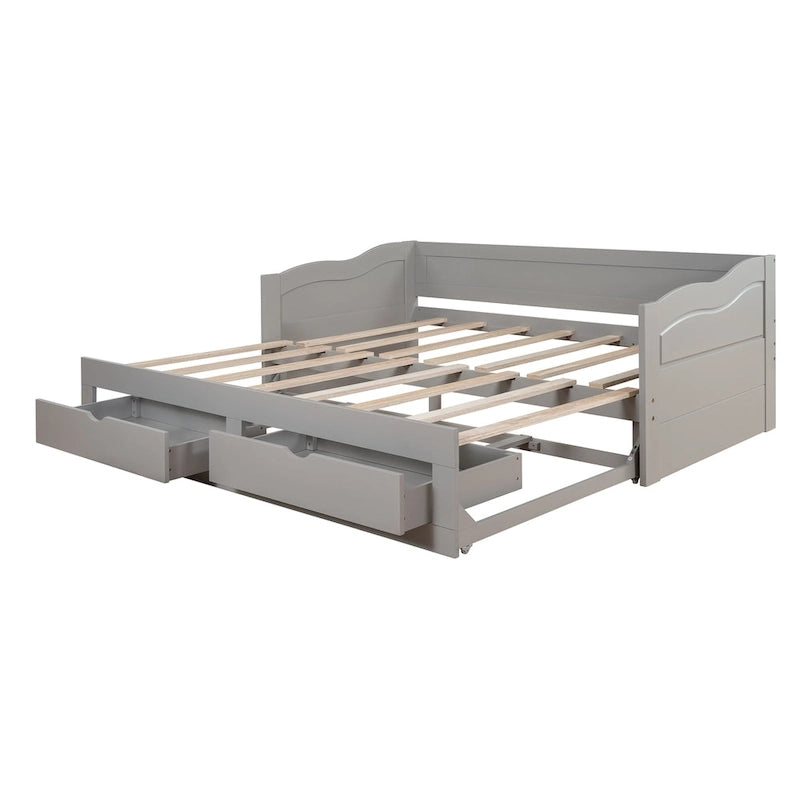 Divano letto allungabile grigio / bianco / espresso con letto estraibile, da singolo a matrimoniale, per 2 persone
