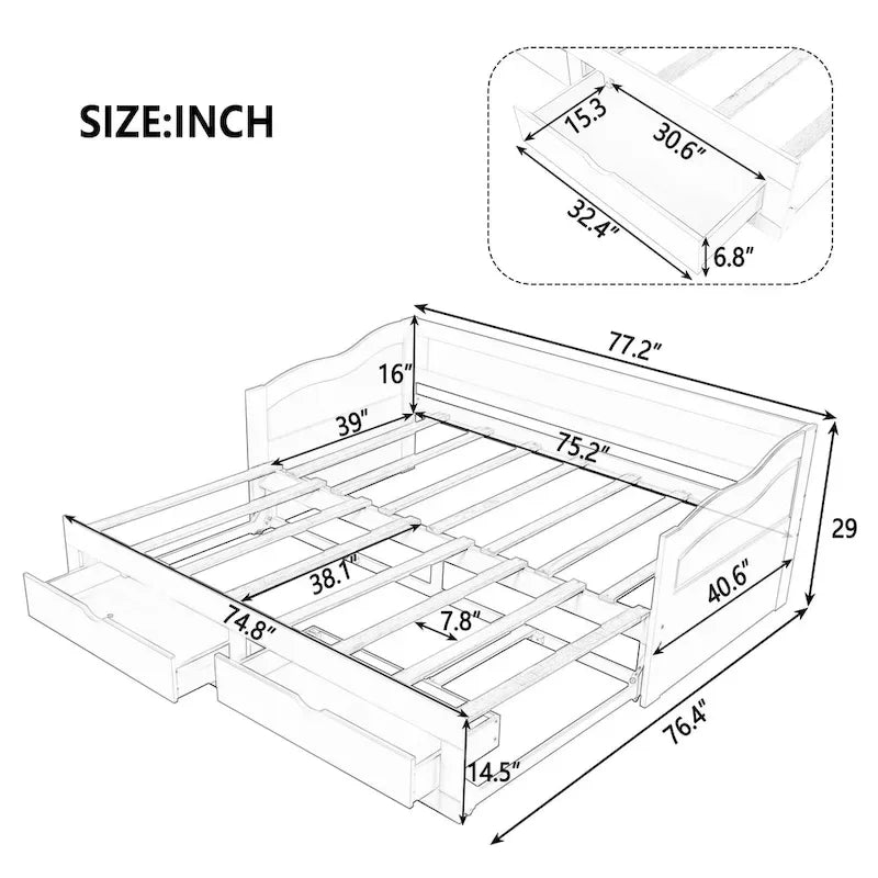Divano letto allungabile grigio / bianco / espresso con letto estraibile, da singolo a matrimoniale, per 2 persone