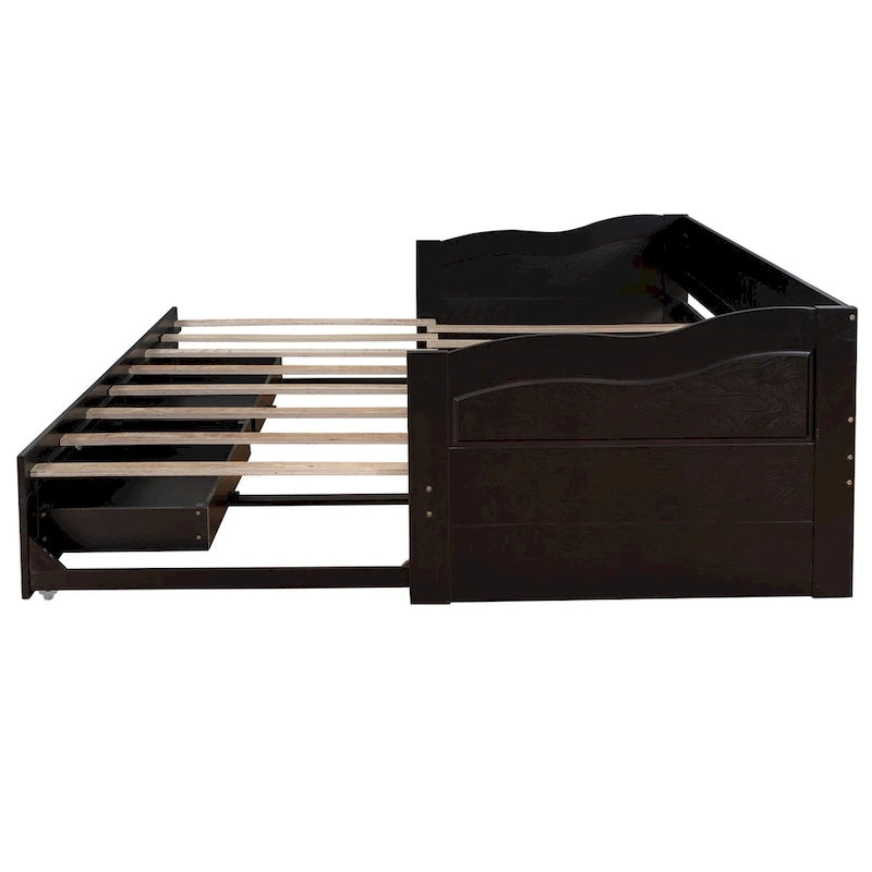 Divano letto allungabile grigio / bianco / espresso con letto estraibile, da singolo a matrimoniale, per 2 persone
