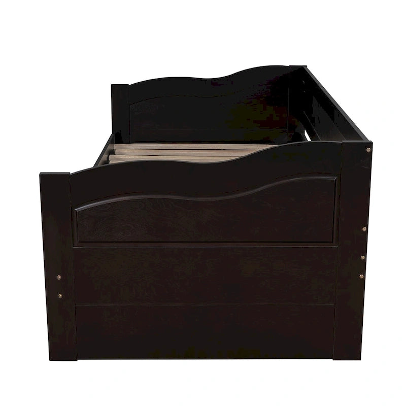 Divano letto allungabile grigio / bianco / espresso con letto estraibile, da singolo a matrimoniale, per 2 persone