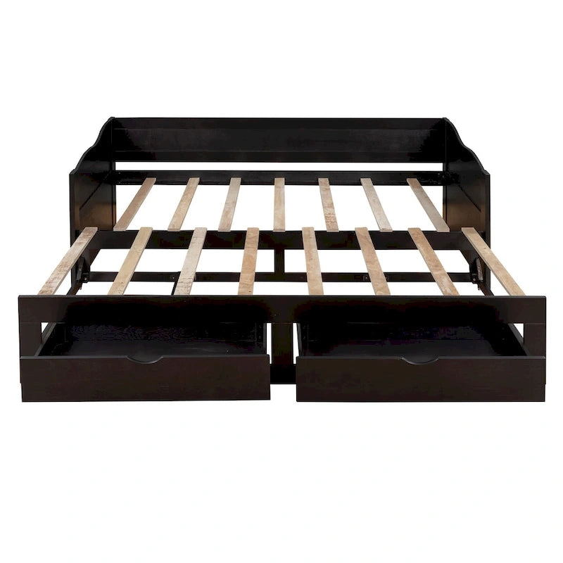 Divano letto allungabile grigio / bianco / espresso con letto estraibile, da singolo a matrimoniale, per 2 persone