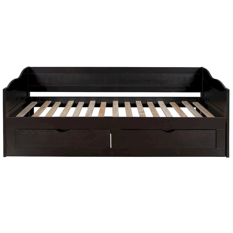 Divano letto allungabile grigio / bianco / espresso con letto estraibile, da singolo a matrimoniale, per 2 persone