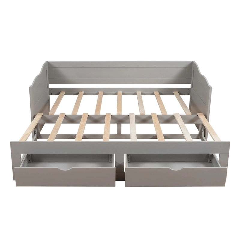 Divano letto allungabile grigio / bianco / espresso con letto estraibile, da singolo a matrimoniale, per 2 persone