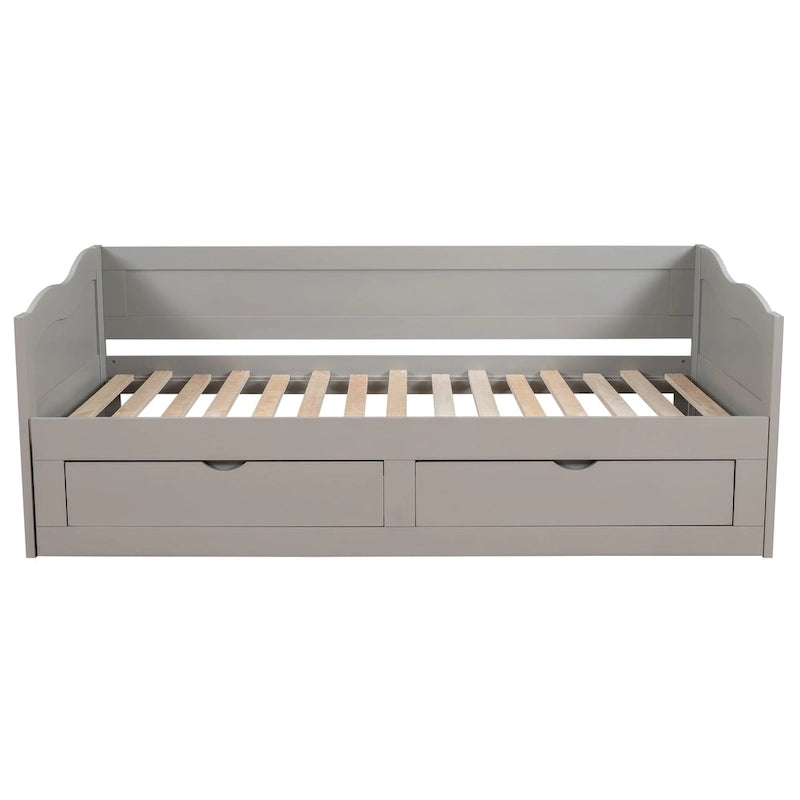 Divano letto allungabile grigio / bianco / espresso con letto estraibile, da singolo a matrimoniale, per 2 persone