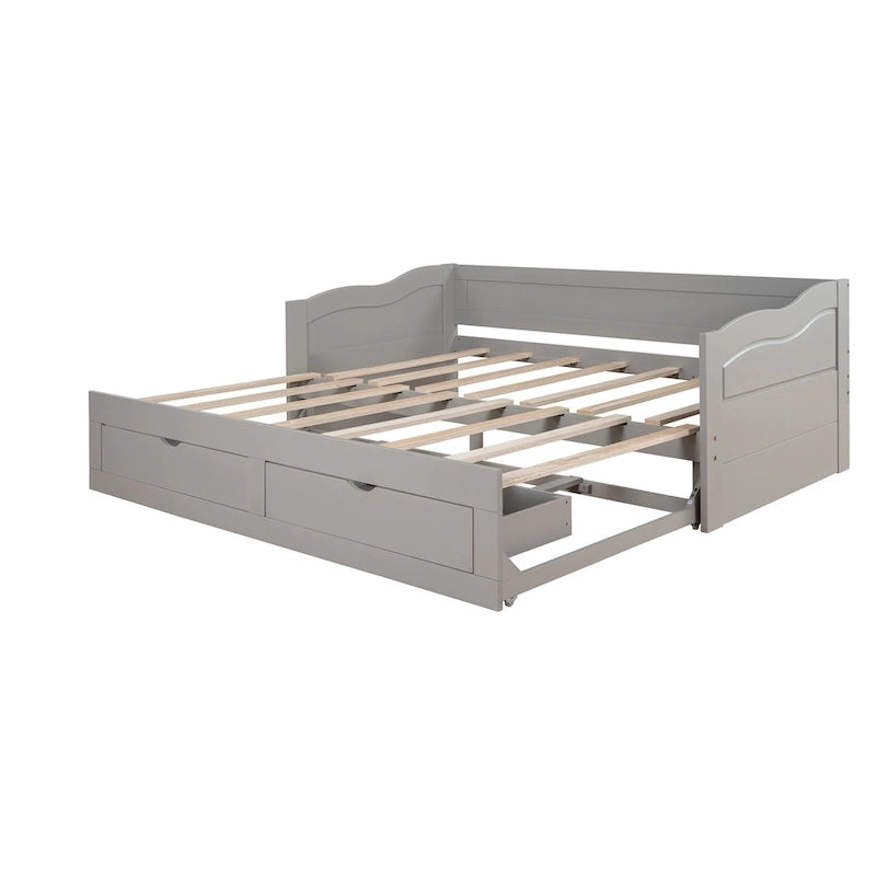 Divano letto allungabile grigio / bianco / espresso con letto estraibile, da singolo a matrimoniale, per 2 persone