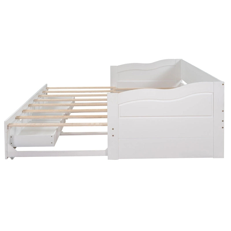 Divano letto allungabile grigio / bianco / espresso con letto estraibile, da singolo a matrimoniale, per 2 persone