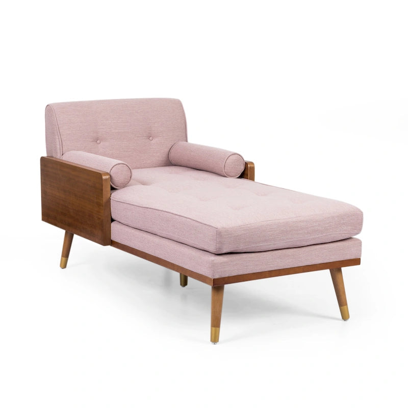 Chaise longue di metà secolo rosa cipria chiaro / grigio / beige e noce scuro, 1 posto