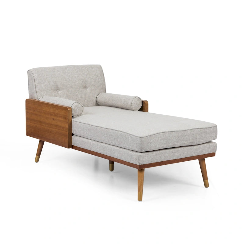 Chaise longue di metà secolo rosa cipria chiaro / grigio / beige e noce scuro, 1 posto