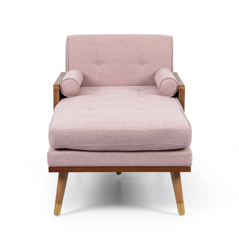 Chaise longue di metà secolo rosa cipria chiaro / grigio / beige e noce scuro, 1 posto