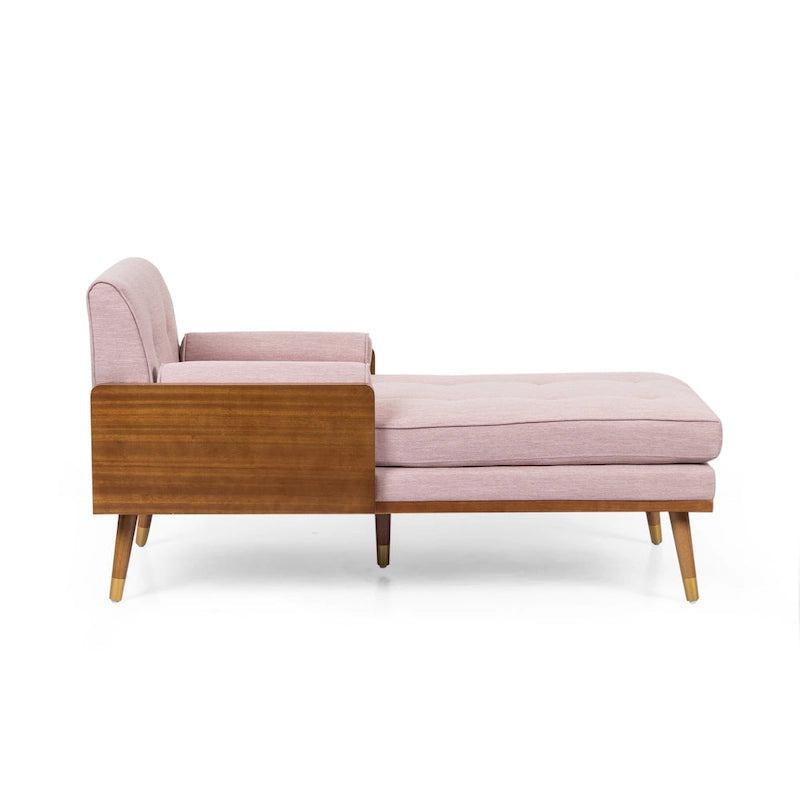 Chaise longue di metà secolo rosa cipria chiaro / grigio / beige e noce scuro, 1 posto