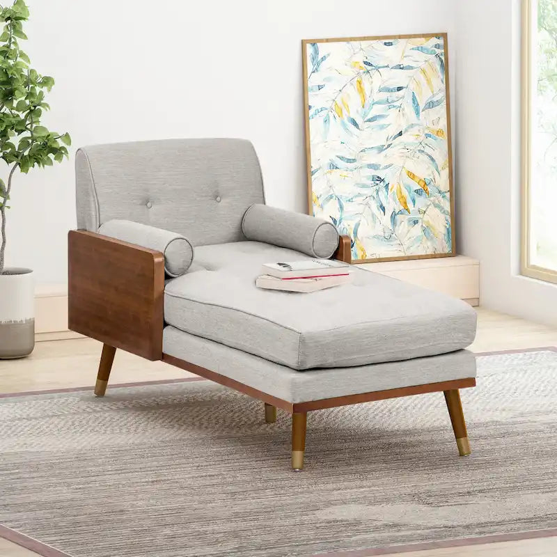 Chaise longue di metà secolo rosa cipria chiaro / grigio / beige e noce scuro, 1 posto