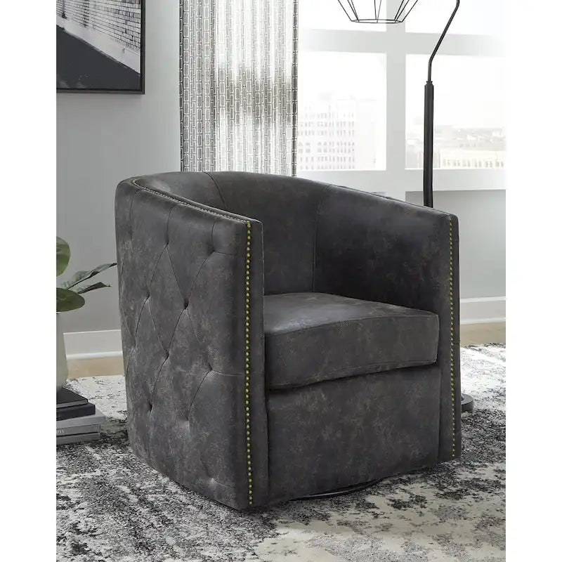 Brentlow Distressed Black Swivel Chair - 28.75  W x 31  D x 31.5  H