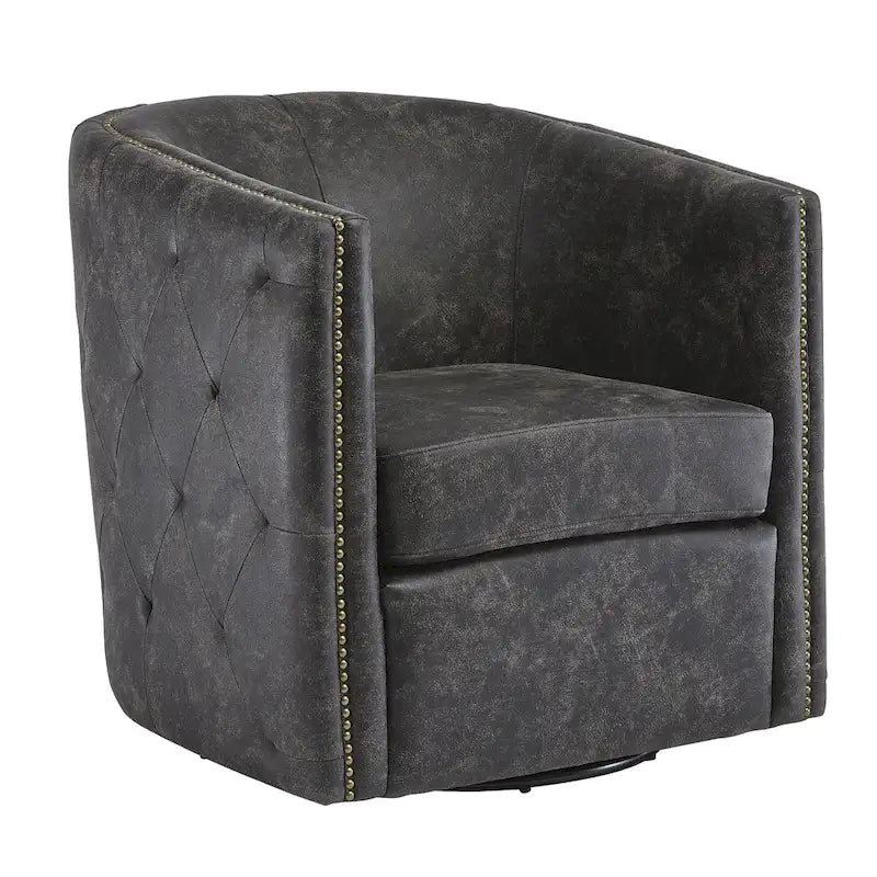 Poltrona girevole accentata in similpelle nera effetto invecchiato, monoposto