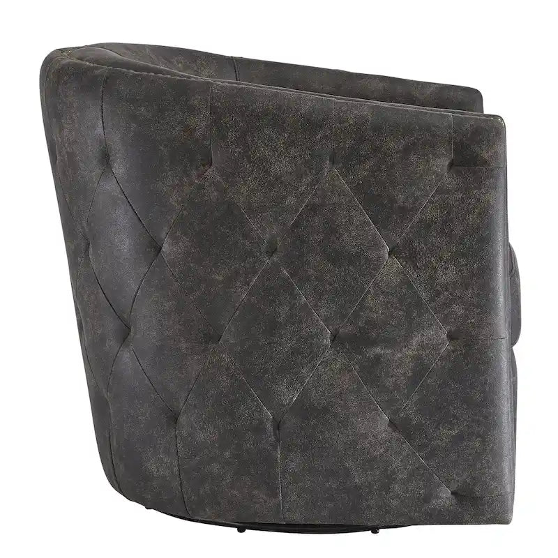 Poltrona girevole accentata in similpelle nera effetto invecchiato, monoposto