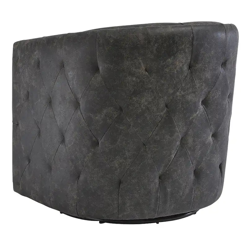 Poltrona girevole accentata in similpelle nera effetto invecchiato, monoposto