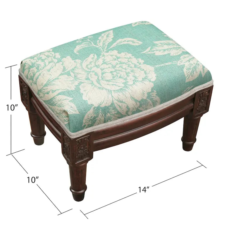 Sgabello poggiapiedi Peonia Acqua, Rivestimento in lino, Struttura in legno verniciato, 1 persona