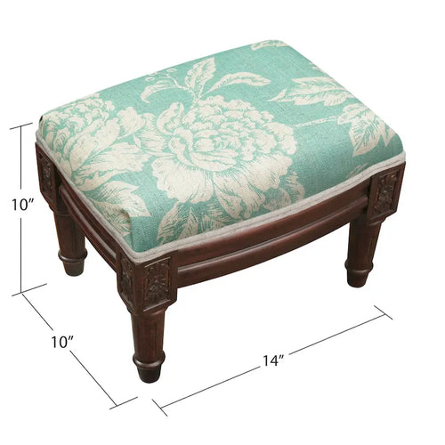 Sgabello poggiapiedi Peonia Acqua, Rivestimento in lino, Struttura in legno verniciato, 1 persona