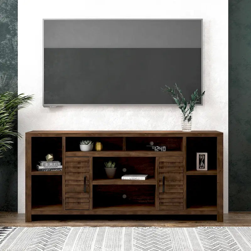 Mobile TV da Consolle in Legno Finitura Whiskey, 2 Ante, Adatto a TV fino a 85 pollici