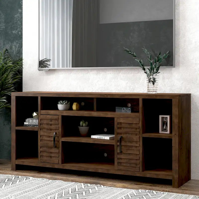 Mobile TV da Consolle in Legno Finitura Whiskey, 2 Ante, Adatto a TV fino a 85 pollici