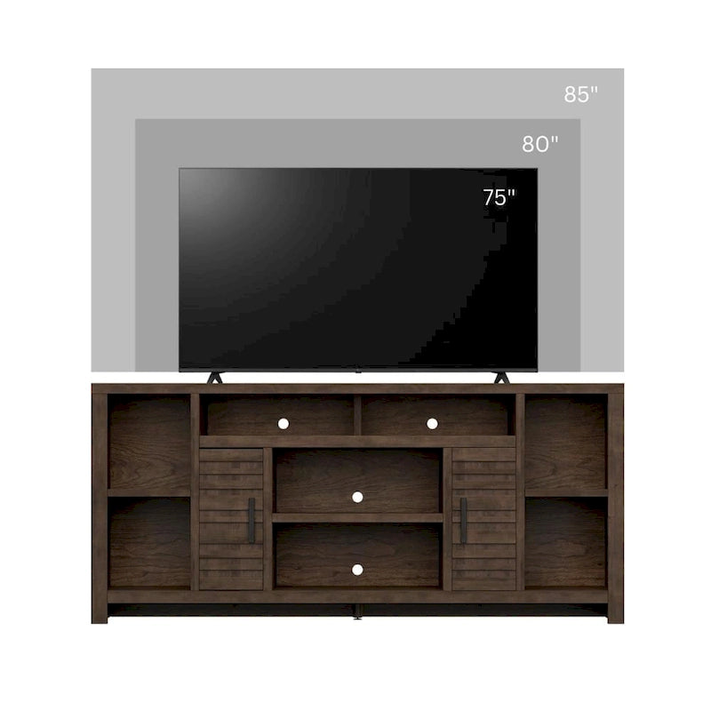 Mobile TV da Consolle in Legno Finitura Whiskey, 2 Ante, Adatto a TV fino a 85 pollici